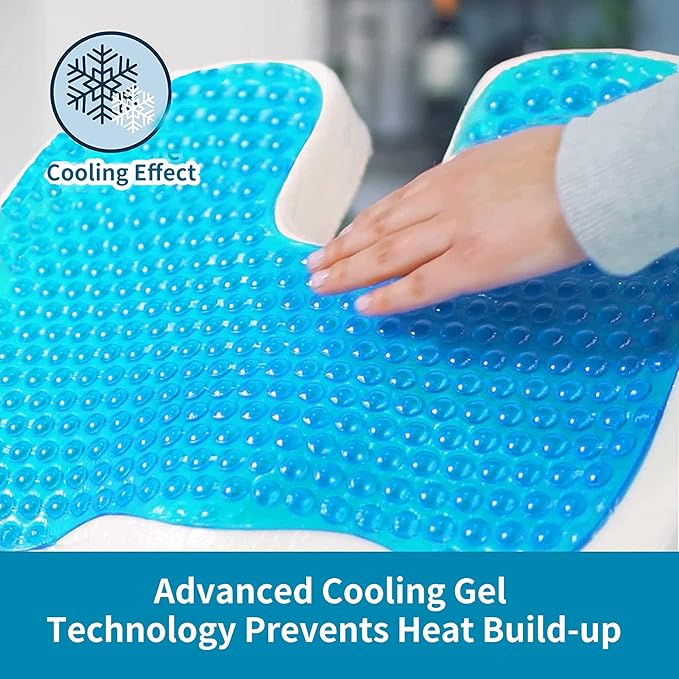 Gel Seat Cushion for Long Sitting - Memory Foam Chair Pillow for Sciatica Pain Relief - Orthopedic Gel & Memory Foam Coccyx Ppad for Tailbone Sick - Office Chair Cushion for Back Pain Grey