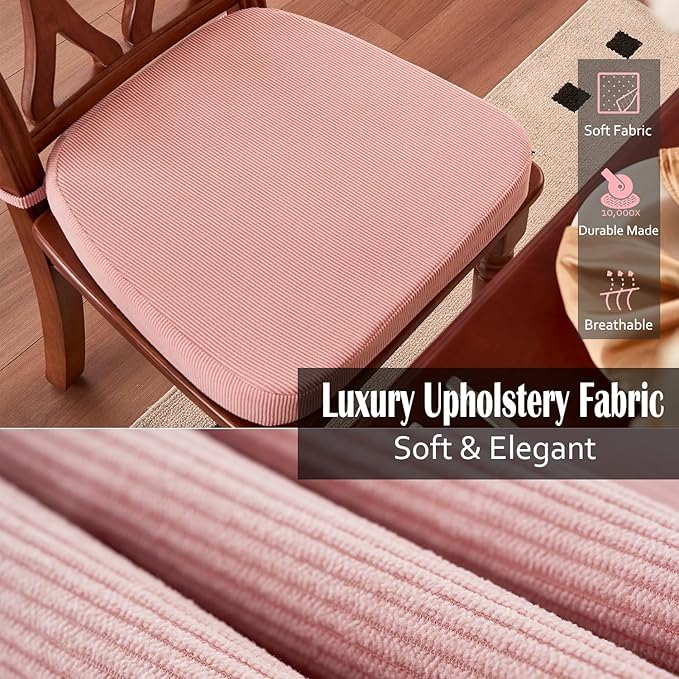 2'' Thick High-Density Foam Indoor Chair Cushions | Dining Chair Pads with Ties, Removable Washable Cover, Kitchen Chair Cushions 17"x16", Pink 2 Pack