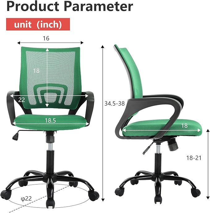 PayLessHere Office Computer Chair Ergonomic Cheap Desk Chair Adjustable Comfortable Mid Back Task Rolling Swivel with Lumbar Support for Home Office (Pack of 1, Green)