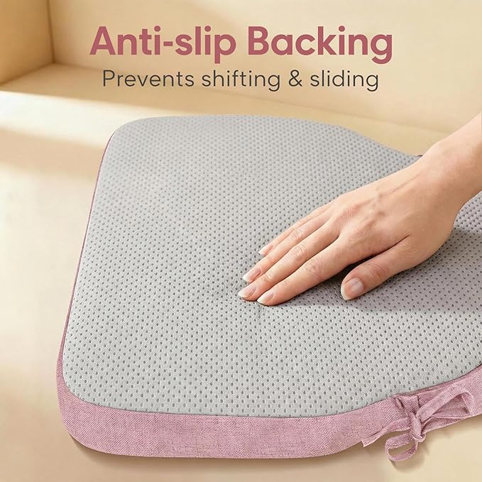 4 Pack Dusty Pink Winsor Chair Cushions with Ties, Dining Kitchen Chair Seat Pads Non Slip Removable Washable Cover 17"x16"
