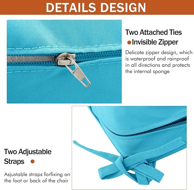 Outdoor Chair Cushions 18.5x16 Inch Water Resistant Patio Chair Cushions with Tie 3 Year Color Fastness Thick Outdoor Seat Cushion for Patio Furniture Teal Set of 4