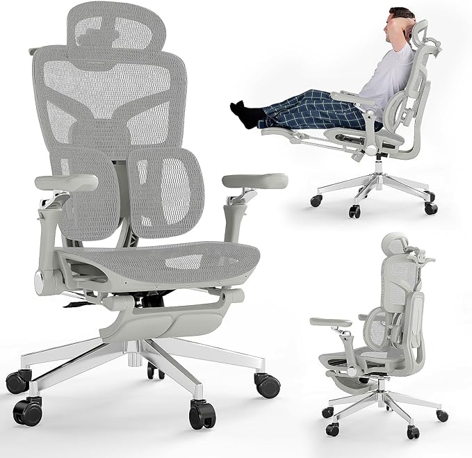 MOJAY Ergonomic Office Chair with Footrest, Big and Tall Desk Chair with Lumbar Support, High Back Home Desk Chair for Long Desk Work, Swivel Rolling Computer Seating with 6D Armrest for Home Office