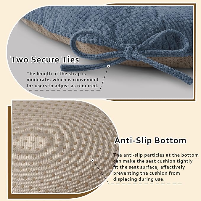 ELFJOY Dining Chair Cushions Set of 2 Thick Non Slip Kitchen Chair Pads with Ties Comfortable Indoor Kitchen Seat Cushions (18" x 18" x 3" Light Blue)