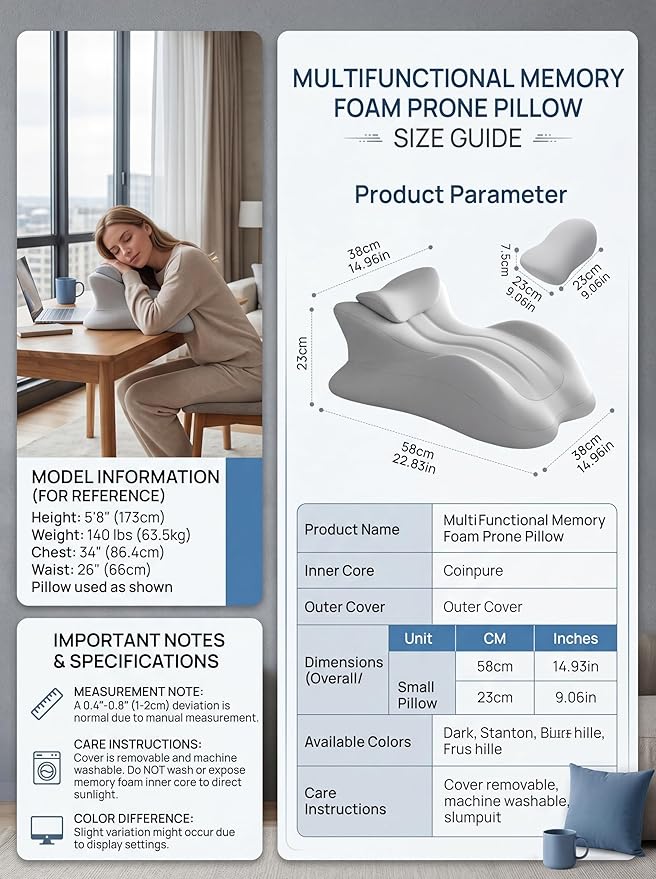 27°Ergonomic Contour Pillow-Memory Foam Back Support for Reading,Bed Rest&Post Surgery Recovery,Lumbar & Neck Pain Relief Cushion