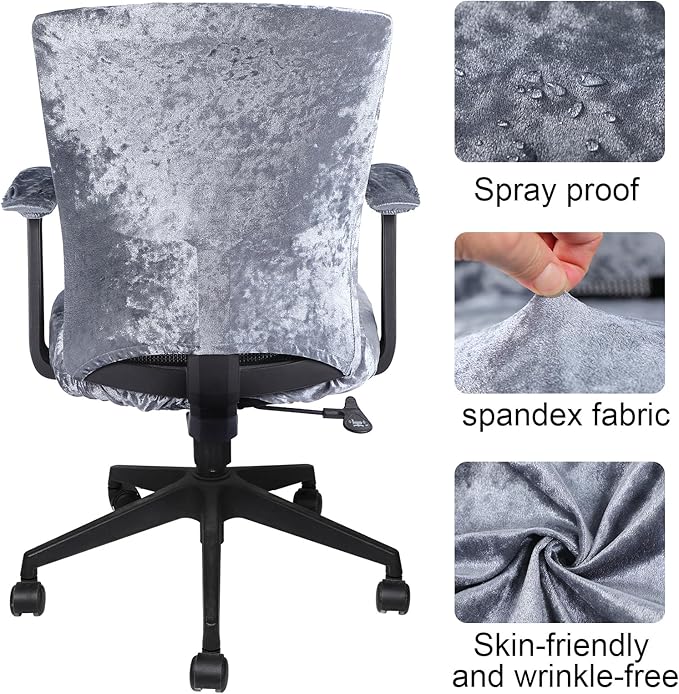 Tallew 4 Pcs Office Chair Covers Set Computer Universal Protective Stretchable Chair Seat Covers Desk Armrest Slipcovers Pads Office Cushion Backrest for Rotating(Grey)