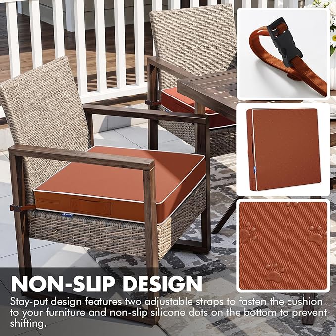 MIULEE Rust 18.5 x 16 x 3 Outdoor Chair Cushions Waterproof Patio Chair Cushions with Adjustable Straps Set of 2 for Patio Furniture 3-Year Color Fastness Garden Sofa Couch