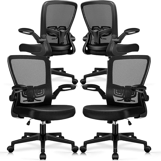 KLASIKA Desk Chairs with Wheels, Ergonomic Mesh Office Chair Adjustable Height and Swivel Lumbar Support Home Office Chair with Flip Up Armrests, Set of 4