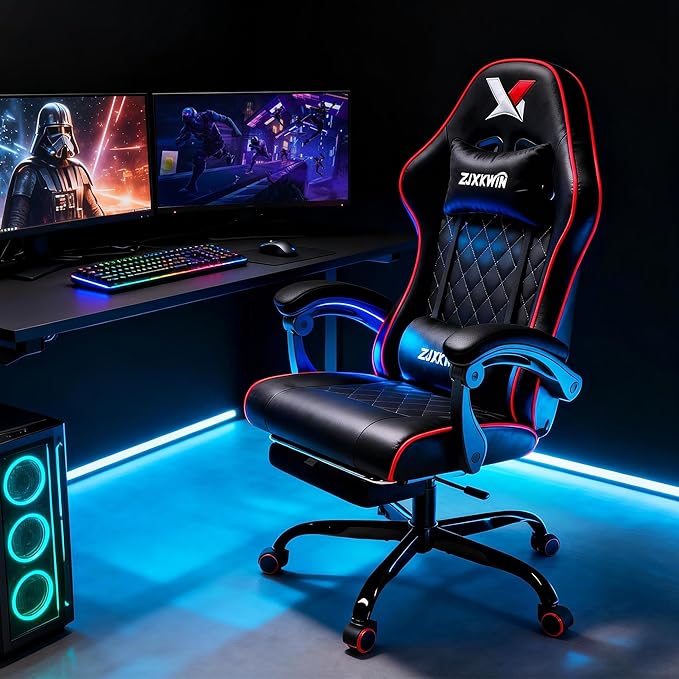 Velvet Gaming Chair, Ergonomic High Back Racing Chair with Footrest, Spring Wide Cushion, Adjustable Headrest & Lumbar Support, 90-135° Recline, 360° Swivel, 300lbs for Home Office, Red