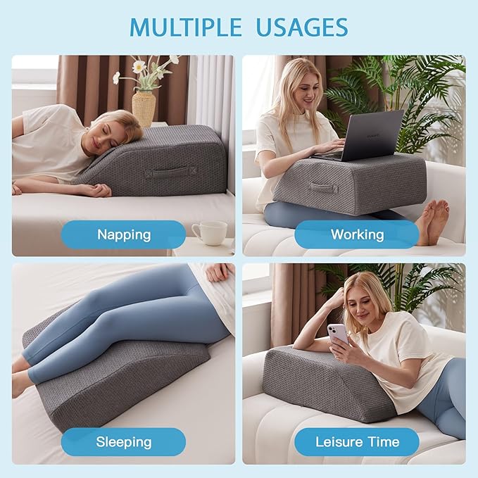 MEGCXIT Leg Pillow Elevation Blood Circulation, Leg Wedge for Elevation for Swelling, Leg Elevating Pillow for After Surgery, Memory Foam Foot Knee Pillow for Back Sleeping 24×19×8 Inch Dark Grey