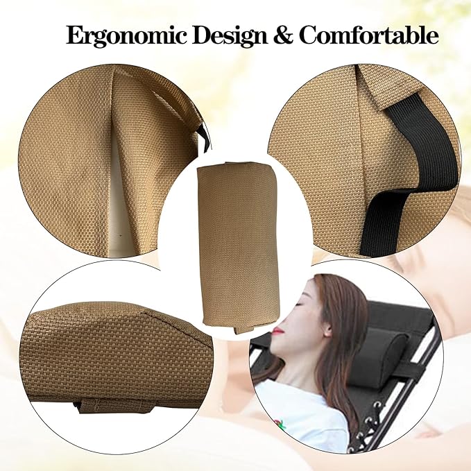 Ostlttyn Zero Gravity Chair Replacement Pillow Headrest with Elastic Band, Universal Soft Removable Padded Cushion Head Pillow for Zero Gravity Lounge Chair, Folding Patio Lawn Recliner Chair, Tan