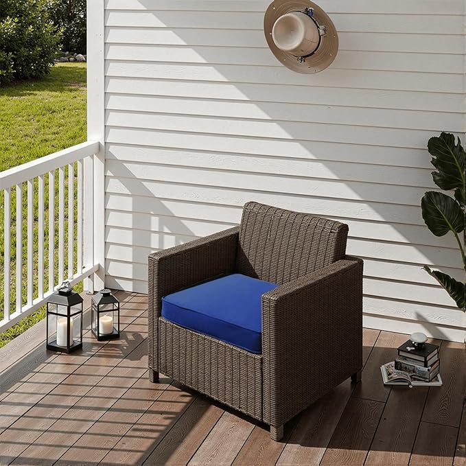 PatioGlow Outdoor Chair Cushions 24 x 24 x 4 Inch, Waterproof & Fade Resistant Patio Seat Cushion for Furniture with Handle and Ties, Thick Seating Pads for Outside Sofa Couch Set of 2, Blue