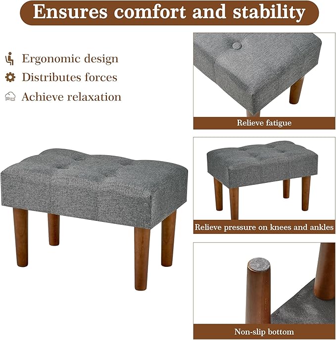 VECELO Small Foot Rest Under Desk Ottoman, Linen Foot Stool with Legs, Rectangle Footrest Leg Rest for Sofa, Relieve Stress, Better Posture, Ottoman Rest Stools for Living Room Entryway, Gray
