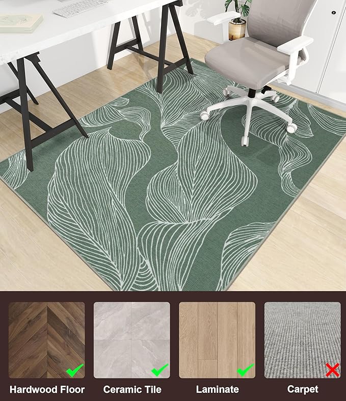 chakme Office Chair Mat for Hardwood Floor, 48"x36" Easy Glide Computer Desk Mat Protector for Rolling Chair Under Desk Rug Nonslip Backing, Machine Wash, (Leaf)