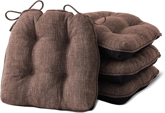 IPYNBAP Chair Cushions for Dining Chairs Set of 4, Kitchen Chair Cushions, Chair Pads with Ties and Non Slip Backing, Tufted Memory Foam Seat Cushion 4 Pack, 18" x 18" x 4", Brown
