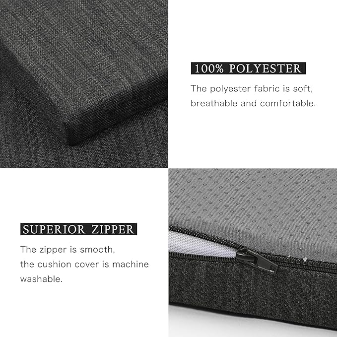 baibu 59 Inch Classic Solid Color Bench Cushion with Ties, Non-Slip Indoor Rectangle Bench Seat Cushion Standard Size Foam Pad with Machine Washable Cover (Black, 59x16x1.5Inch)