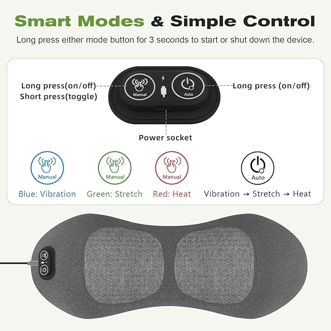 3 in 1 Electric Lumbar Support Pillow with Heat, Vibration & Traction – Adjustable Triple Fusion Back Massager for Lower Back & Sciatica Pain Relief, Deep Tissue Relaxation, Memory Foam Cushion