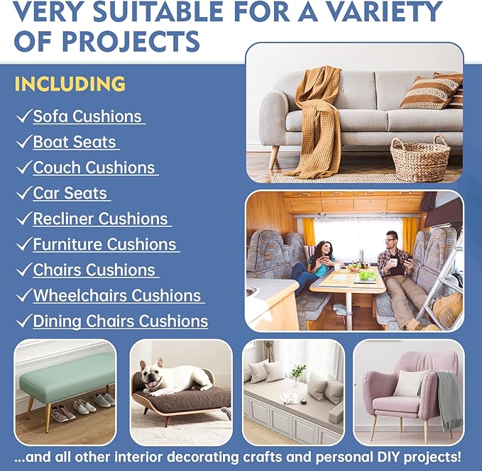 Upholstery Foam, 72" x 24" x 5" High Density Gel Memory Foam Padding Couch Cushion Support, Cut to Size Foam Replacement Pad for Sofa Sag Support