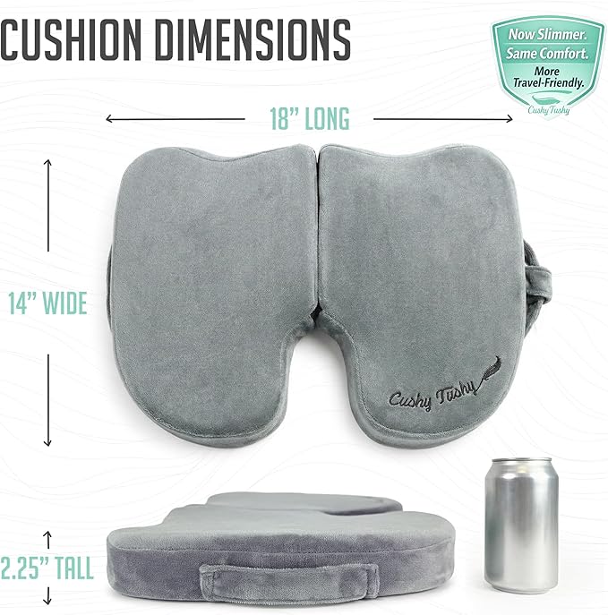 Cushy Tushy Premium Slim Foldable Travel Seat Cushion - for Relief of Lower Back, Sciatic, Butt and Tailbone Pain - for Home & Office Use, Perfect for Travel or Driving - Slim Coccyx Seat Cushion