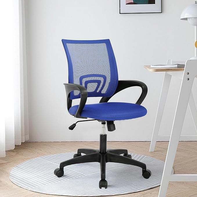 Office Chair,Mesh Office Chair with Arm and Wide Comfortable Seat,Ergonomic Desk Chair with Lumbar Support,Work Chairs for Home Office,Adjustable Rolling Office Chair,Blue