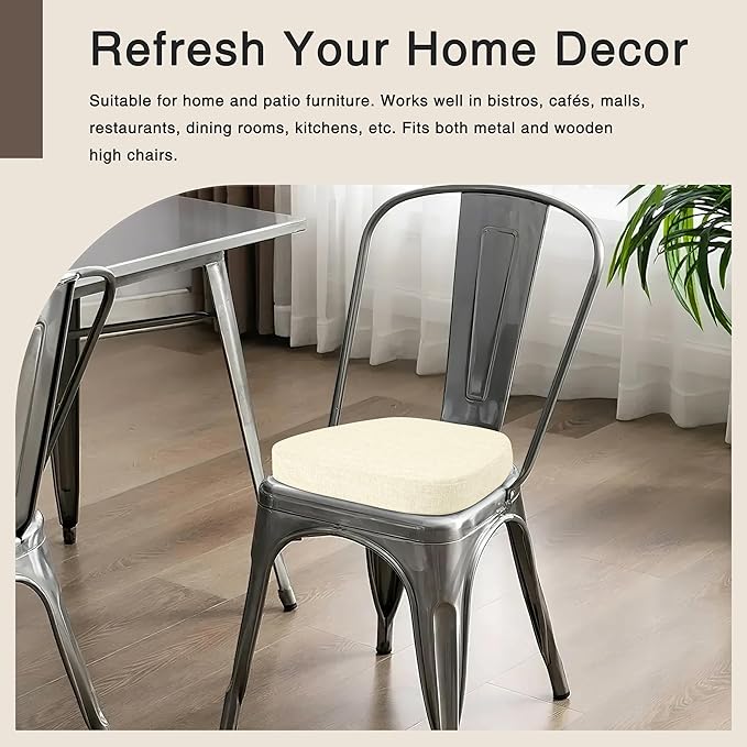 OVOV 14x14 Chair Cushions for Metal Dining Chairs Set of 4 Non Slip Thick Textured Chair Pads for Dining Chairs with Ties and Removable Cover (4, Ivory)