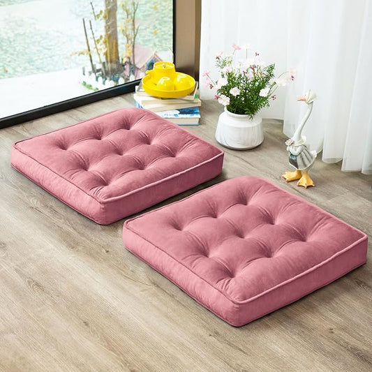 1 MIDDLE ONE Floor Pillow Set of 2, Memory Foam Meditation Cushion, Floor Cushions for Adults Sitting, Large Square Seat Cushions for Yoga, Living Room, 22x22 Inch (Pink)