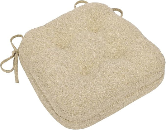 baibu Dining Chair Cushions, Dual-Layer Patent Design Memory Foam Kitchen Chair Cushions, Non-Slip Seat Pads with Ties, 16.5 x 16.5 x 3.5in, 1 Pack, Beige