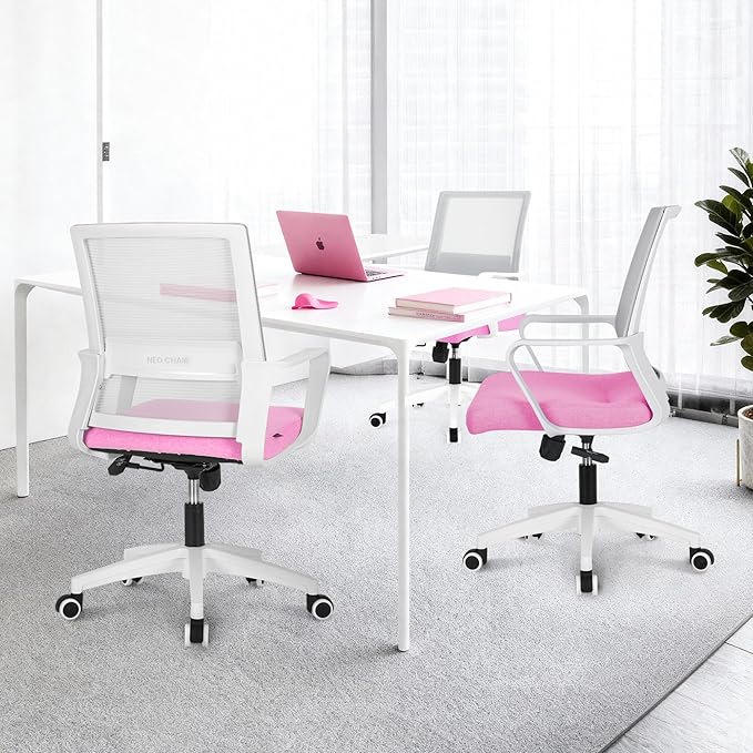 NEO CHAIR Office Desk Chair Gaming Computer Chair Ergonomic Mesh Mid Back with Rolling Wheels Lumbar Support Comfy Swivel Adjustable for Home (Pink)