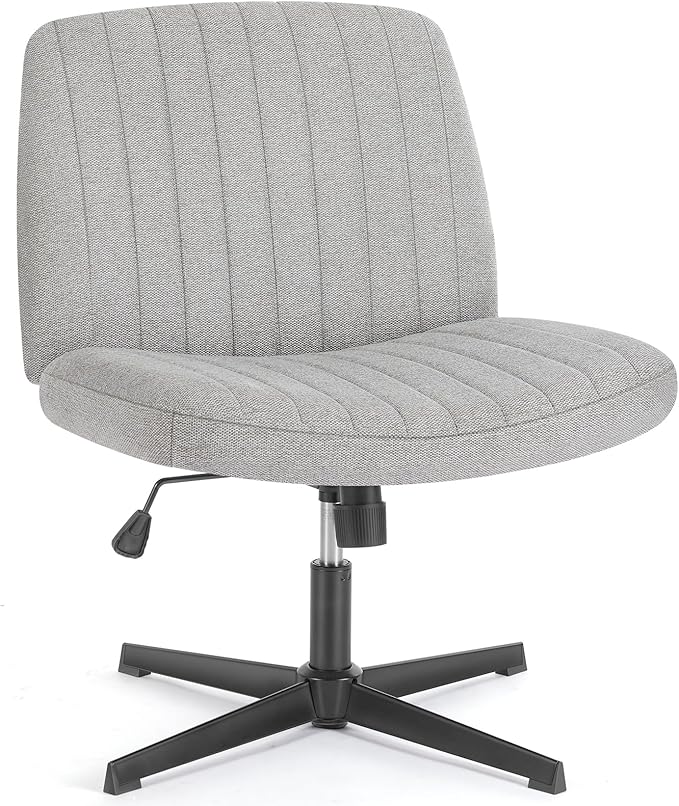 Sweetcrispy Criss Cross Chair Legged, Armless Office Swivel Desk Chairs No Wheels, Vanity Height Adjustable Wide Seat Comfy Cute Computer Task Seating for Home Bedroom, Grey
