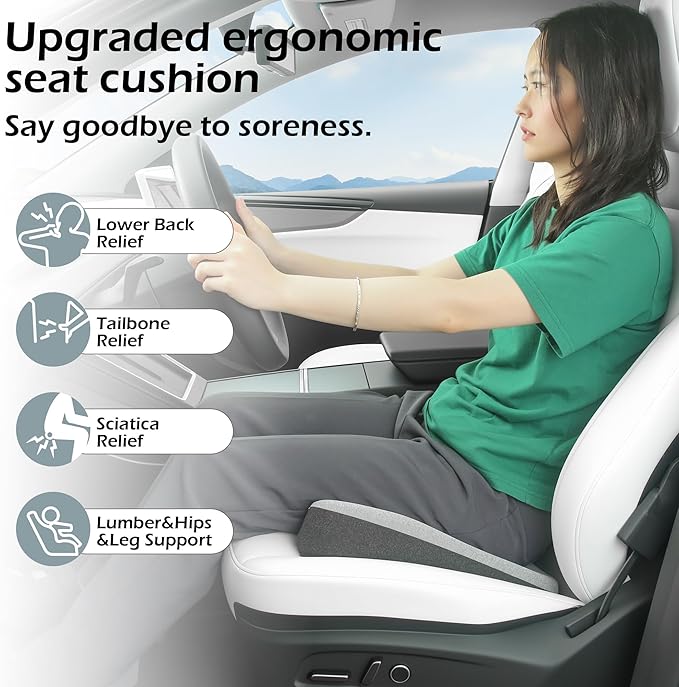 Car Seat Cushion, 2 in 1 Car Seat Cushion or Lumbar Support, Ergonomic Memory Foam Seat Cushions for Car Truck Sedan Home Office, Grey