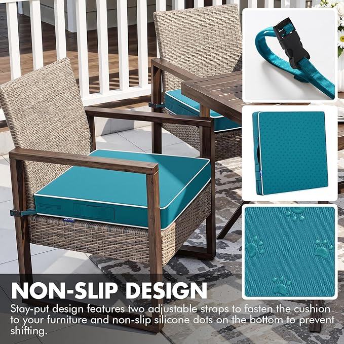 MIULEE Turquoise 19 x 19 x 3 Outdoor Chair Cushions Waterproof Patio Chair Cushions with Adjustable Straps Set of 2 for Patio Furniture 3-Year Color Fastness Garden Sofa Couch