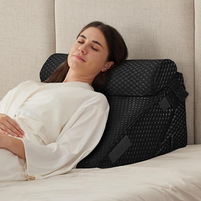Ruqmuis 3PCS Wedge Pillow Set for After Surgery, Adjustable 9&12 Inch Bed Wedge Pillow for Sleeping, Incline Pillow Wedge for Headboard, Post Surgery, Acid Reflux, Neck&Back Support, Plush Black