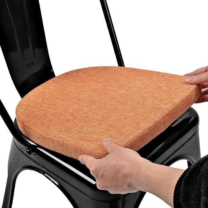 BUYUE Friendly Woven Fabric 14x14 Magnetic Cushion for Metal Chair 1 Piece, Enhanced Anti-Slip Seat Pad for Dining Kitchen Café Stackable Chair (U-Shape, Orange, 1 Count)