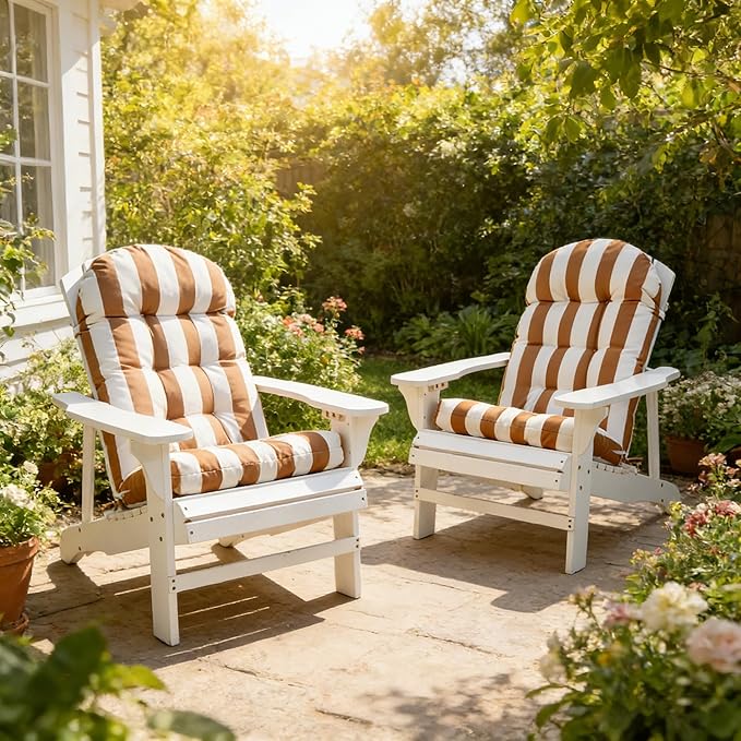 Enipate Weather Resistant Adirondack Chair Cushions Set of 2 High Back Indoor Outdoor Patio Tufted Lounge Cushion Seat Pads