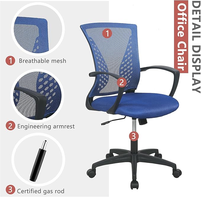 PayLessHere Office Computer Gaming Chair Ergonomic Mesh Desk Chair Adjustable Video Game Chairs with 360 Degrees Swivel Wheels Armrest Lumbar Support for Home Office (Blue)