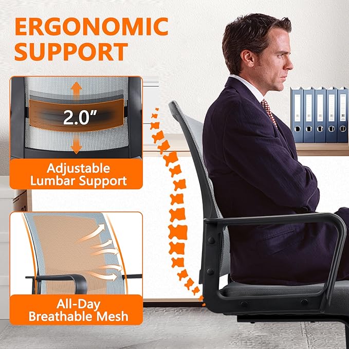 CLATINA Office Guest Chair with Lumbar Support and Mid Back Mesh Space Air Grid Series for Reception Conference Room Gray 8 Pack