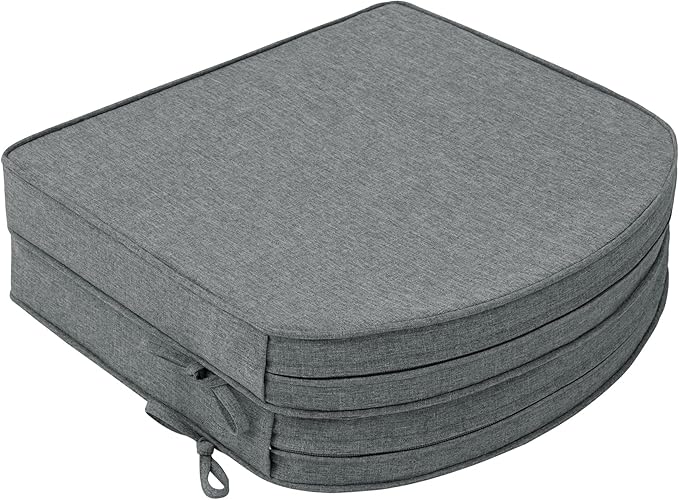 Outdoor Chair Cushions, Fade-Resistant & Water-Resistant, D Shaped Patio Furniture Seat Chair Pads Replacement with Ties, Non-Slip Bottom, Removable Cover, Set of 2, 18.5 x 16 Inch, Dark Grey