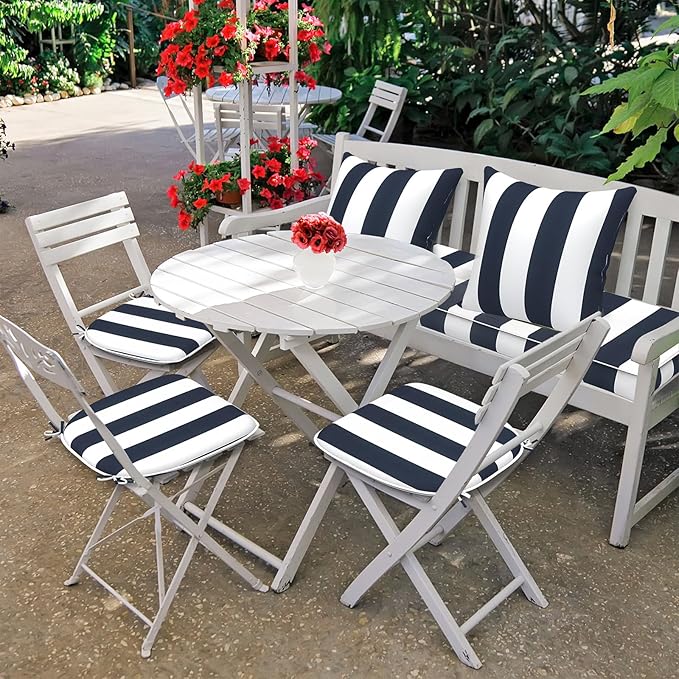 DYTXIII Set of 4 Outdoor Chair Cushions with Ties,Water Repellent Patio Chair Pads 17"x 16" for Outdoor Furniture,Round Corner Seat Cushions for Garden Yard Kitchen Cabana Navy