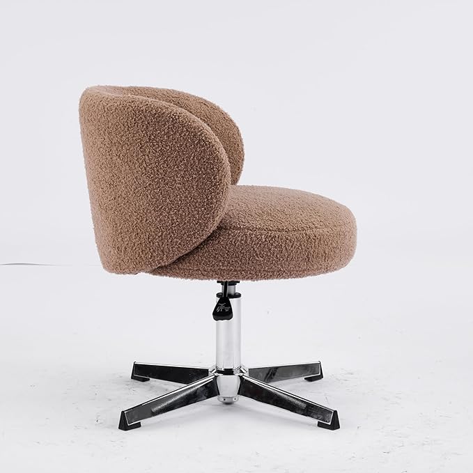VINGLI Cute Small Swivel Desk Chair Comfy no Wheels,Ergonomic Low-Back Lumbar Support Vanity Nail Tech Computer Task Stool Chair for Home Office,Height Adjustable,Teddy Fleece,Brown
