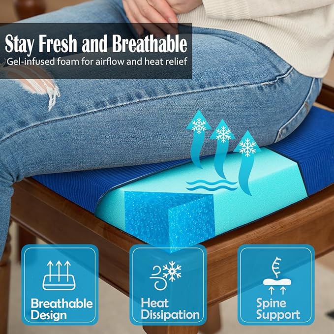 2'' Thick High-Density Foam Indoor Chair Cushions | Dining Chair Pads with Ties, Removable Washable Cover, Kitchen Chair Cushions 17"x16", Sapphire Blue 6 Pack