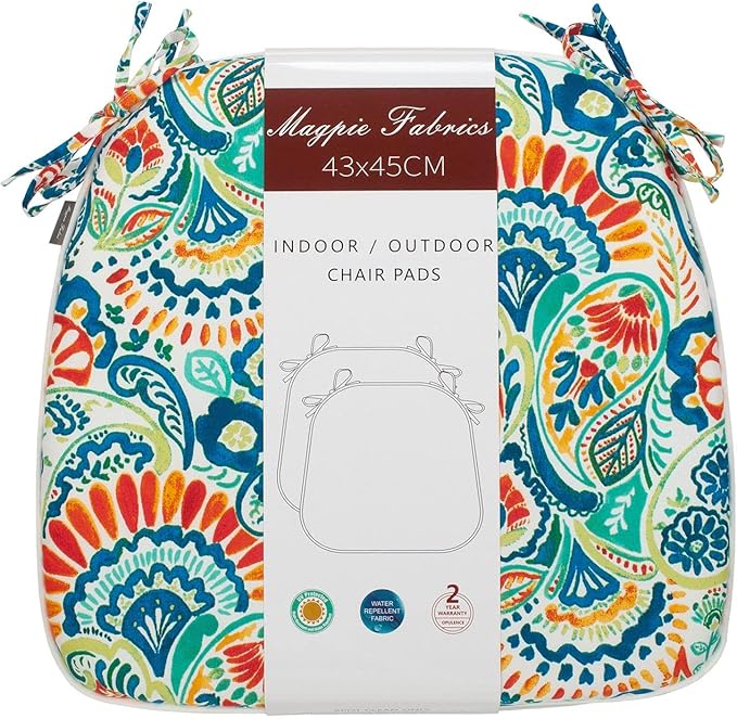 Magpie Fabrics 17"x16"x2" U-Shape Chair Cushions with Ties 4 Count, Outdoor Indoor Waterproof All Weather Seat Pads Decoration for Patio Garden Dining Office - Paisley Multi