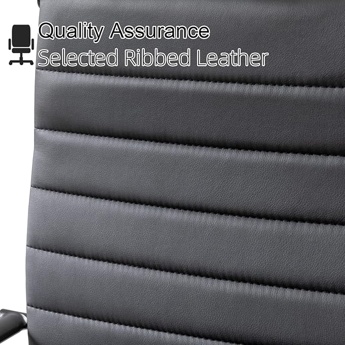 Okeysen Black Office Chair, Ergonomic Leather Modern Office Chair, Executive Ribbed Height Adjustable Swivel Rolling Chair for Home Office.