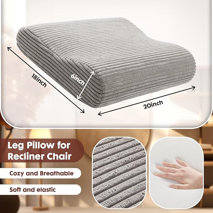 B Shape Corduroy Recliner Foot Pillow, Foam Extra Large Foot Rest Cushion with Adjustable Straps, Suitable for Bed Chair Sofa Headrest Back Lumbar Leg Support Pillow (Dark Grey)