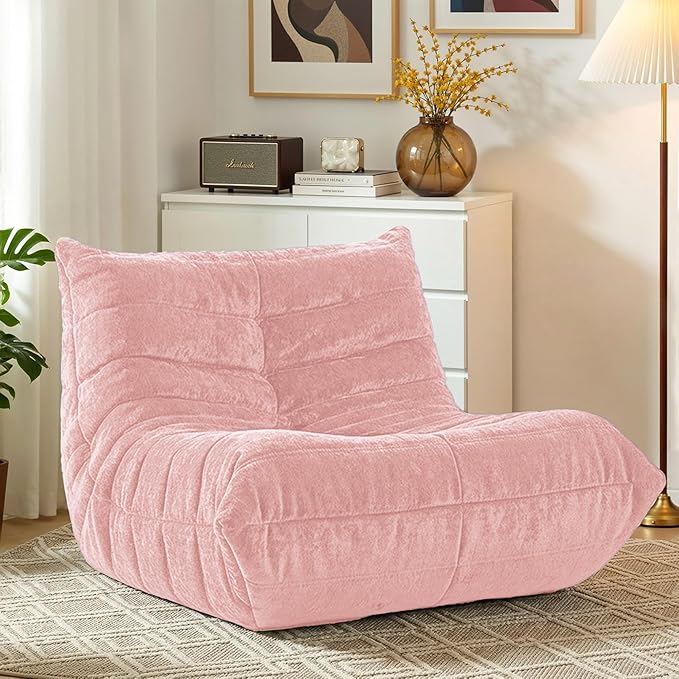 HABUTWAY Bean Bag Chair, Giant Bean Bag Chairs for Adults, Bean Bag Sofa with Filler Faux Fur, Memory Foam Bean Bag Couches Fireside Lazy Sofa for Living Room, Bedroom, Office (Pink)