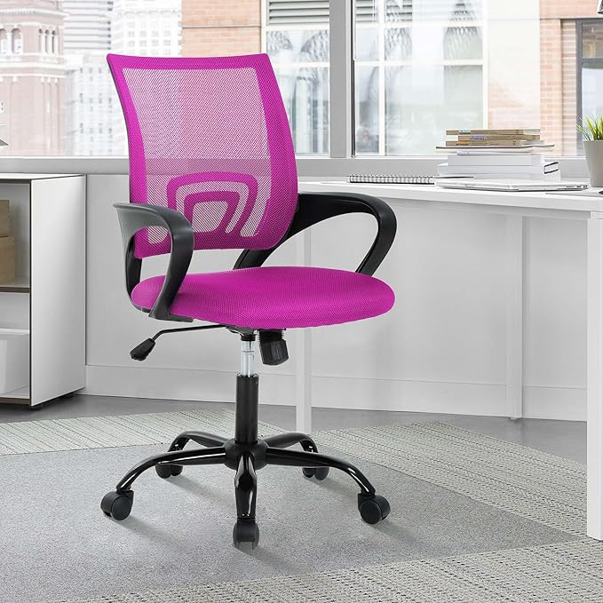 Office Chair, Adjustable Computer Chair with Lumbar Support, Office Desk Chair with Breathable Mesh Backrest, Home Office Desk Chairs for Student, Adults, Study, Dorm, Small Computer Chair (Pink)