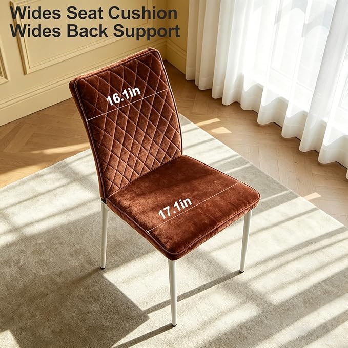 Lightdot Dining Chairs Set of 2, Accent Parsons Diner Chair Upholstered Fabric Stylish Kitchen Chairs with Metal Legs and Padded Seat for Dining Room, Vanity, Living Room, Bedroom Office,Brown