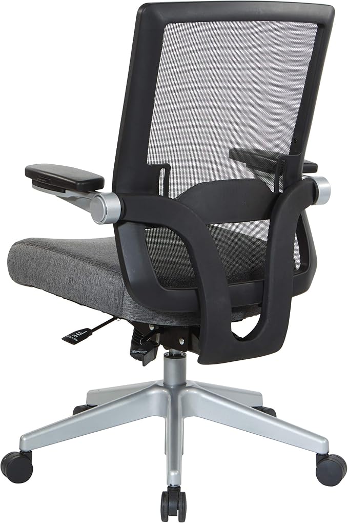 Space Seating 867 Series Adjustable Manager's Chair with Breathable Mesh Back, Lumbar Support and Padded Flip Arms, Charcoal Fabric Seat with Silver Nylon Base