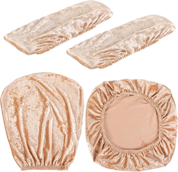 Tallew 4 Pcs Office Chair Covers Set Computer Universal Protective Stretchable Chair Seat Covers Desk Armrest Slipcovers Pads Office Cushion Backrest for Rotating(Gold)