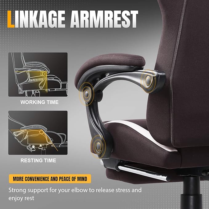 GTPLAYER Gaming Chair with Foot Rest & Pocket Spring Cushion, Ergonomic High Back Computer Desk Chair with Headrest & Lumbar Support for Back Pain Relief, Breathable Fabric, Brown