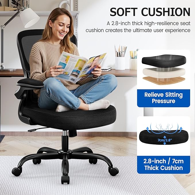 ALLGOD Ergonomic Office Chair, Breathable Mesh Ergonomic Desk Chair with Lumbar Support, Flip-up Armrests, Computer Chairs Comfortable for Home, Office, Work, Standard, 2 Pack