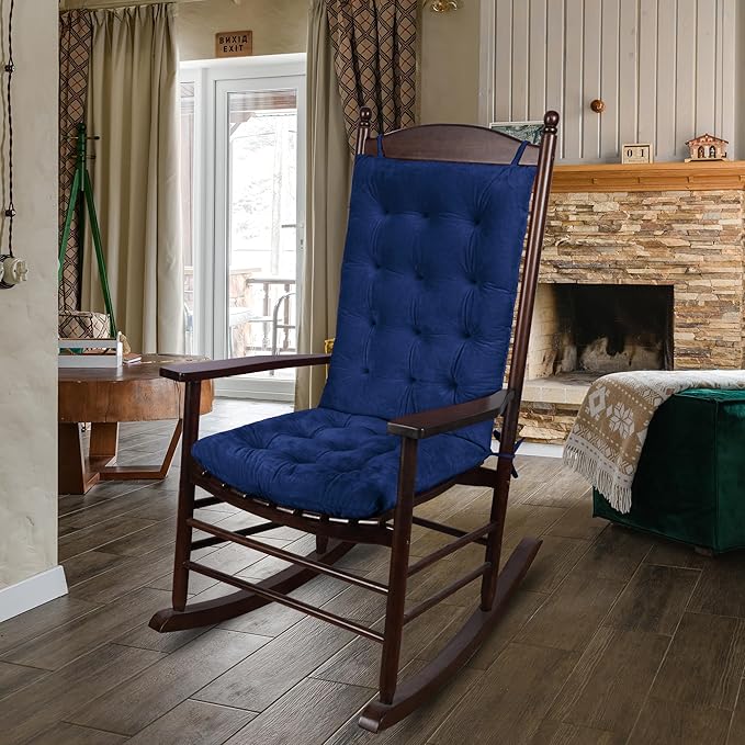 ELFJOY Rocking Chair Cushion Large Rocking Chair Pads with Ties Premium Tufted High Back and Seat Cushion 2 Piece Set Navy